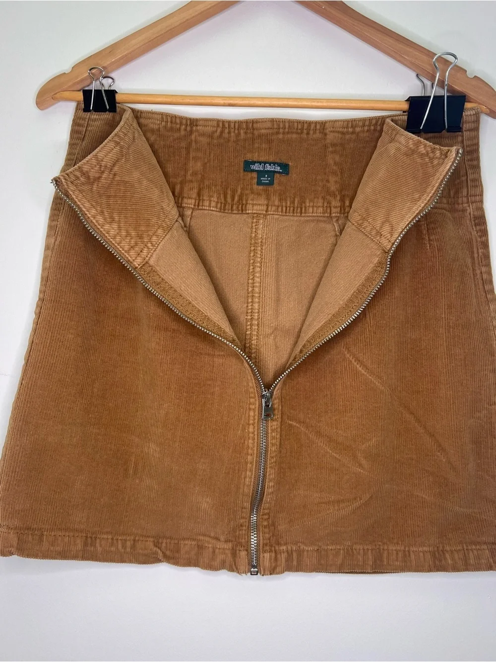 Wild Fable Brown Corduroy Mini Skirt High Rise Front Zip Y2K Size 8 A line Fall